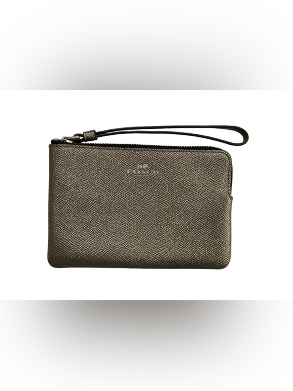 Coach Silver Metallic Corner Zip Wristlet